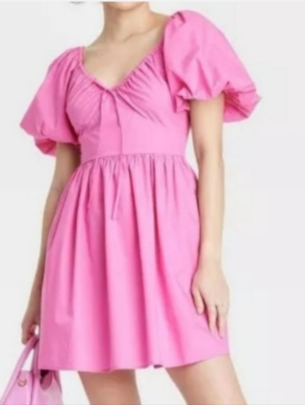 Nwt A New Day Pink Puff Sleeve Cotton Mini Dress
